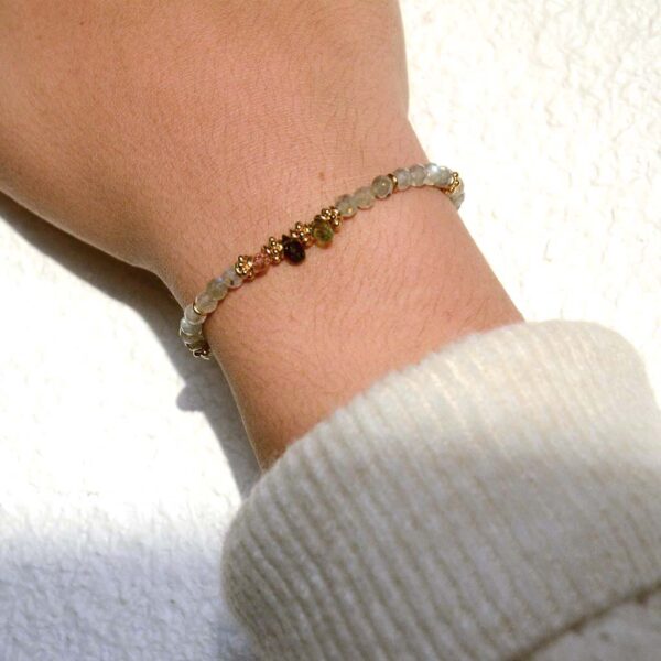 Bracelet en pierres, Tourmaline et Labradorite, et plaqué or, Ambre - les créations -